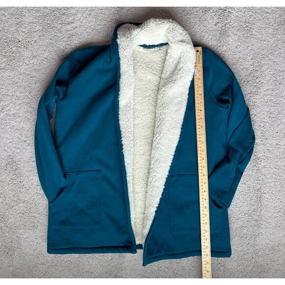 L.L.Bean Small Petite Teal Sherpa Lined Open Cardigan Style 515087 - Picture 10 of 15